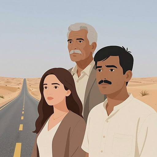 Three Travelers in a Desert Landscape