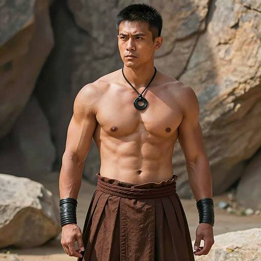 Muscular Warrior in Rocky Outdoor Setting
