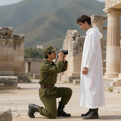 Robe and Soldier at Sunlit Ruins