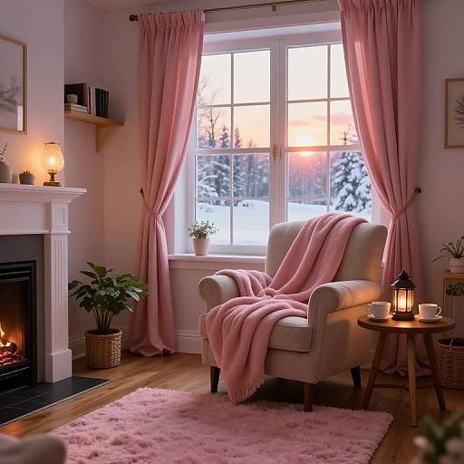 Cozy Pink Interior with Snowy View