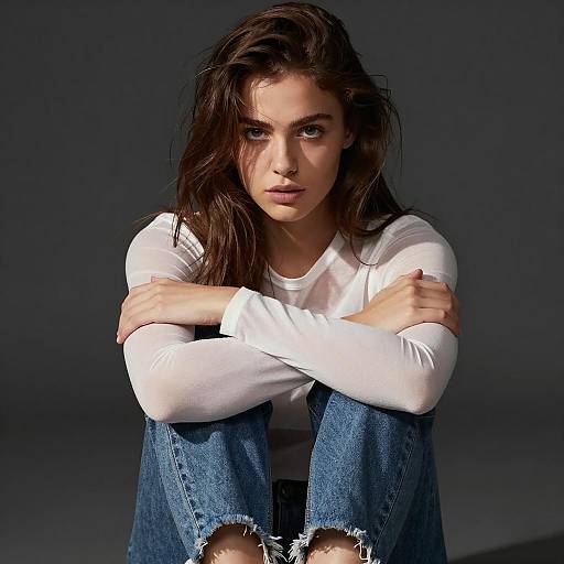 Intense Young Woman in Sheer Top