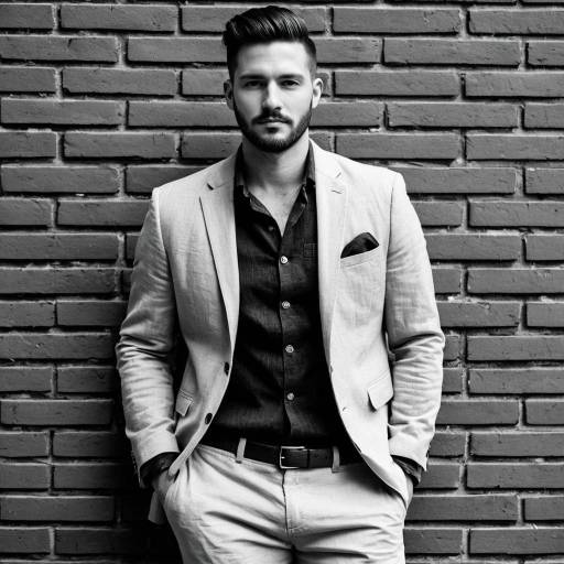 Stylish man in suit against brick wall