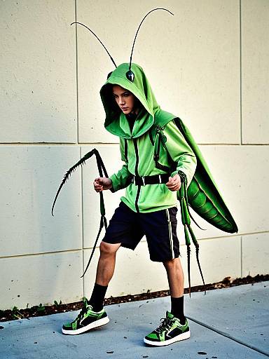 Boy Wearing Praying Mantis Costume