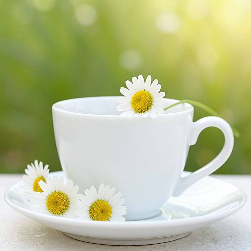 Chamomile Flowers on White Ceramic Cup