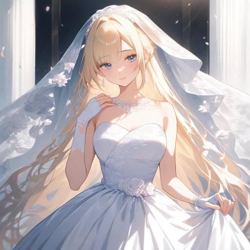 Elegant Anime Bride in Romantic Setting