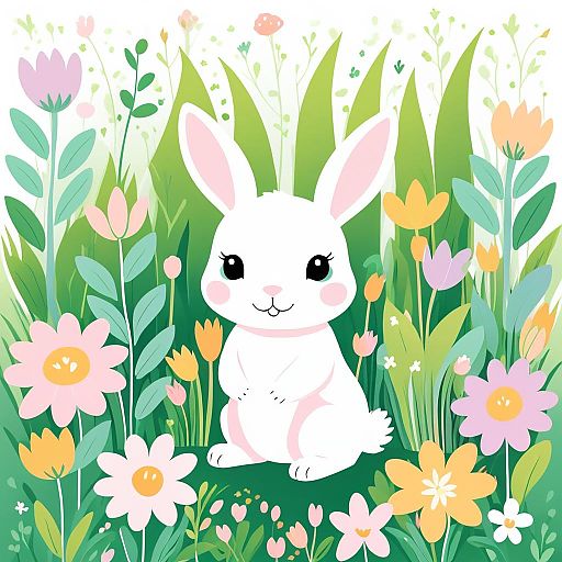 Charming Cartoon Baby Rabbit in Garden Charming Cartoon Baby Rabbit in Garden