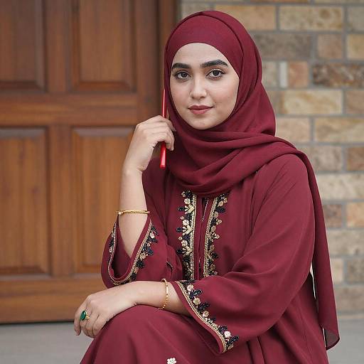 Portrait of Woman in Red Hijab