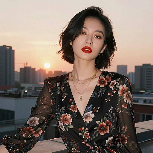 Confident Asian Woman in Sunset Portrait