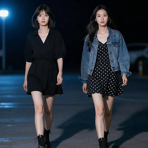 Two Women Walking at Night