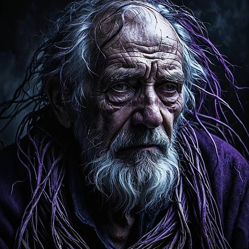 Moody Portrait of an Old Man with Tangled Roots