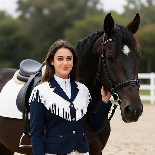 Young Equestrian Woman with Black Horse