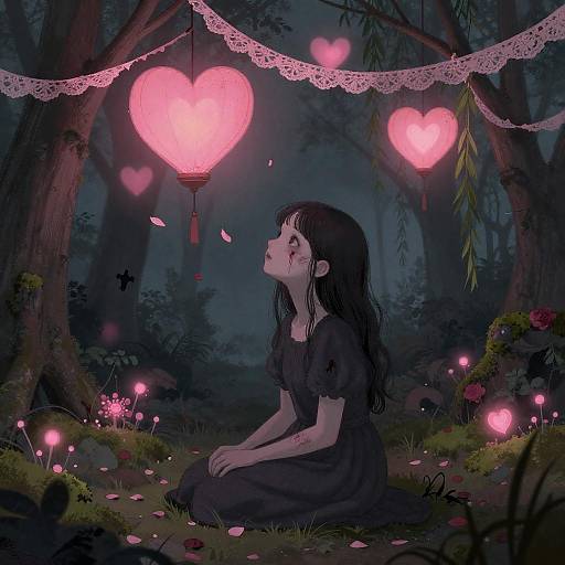 Undead Girl in Pink Lantern Forest