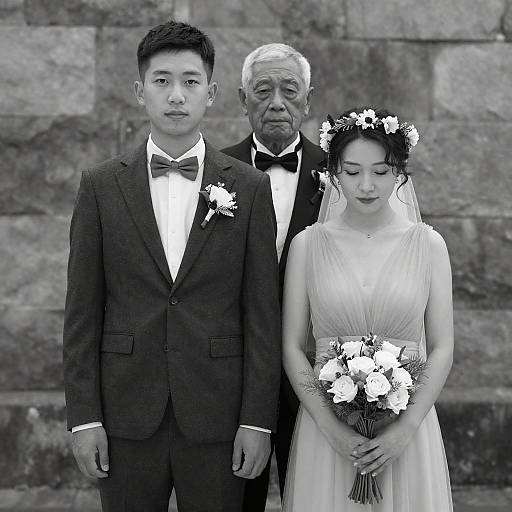 Black and White Wedding Portrait with Elderly Man
