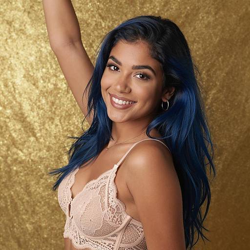 Smiling Woman with Dark Blue Hair