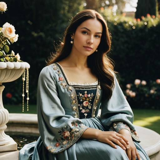 Young Woman in Vintage Embroidered Dress Outdoors