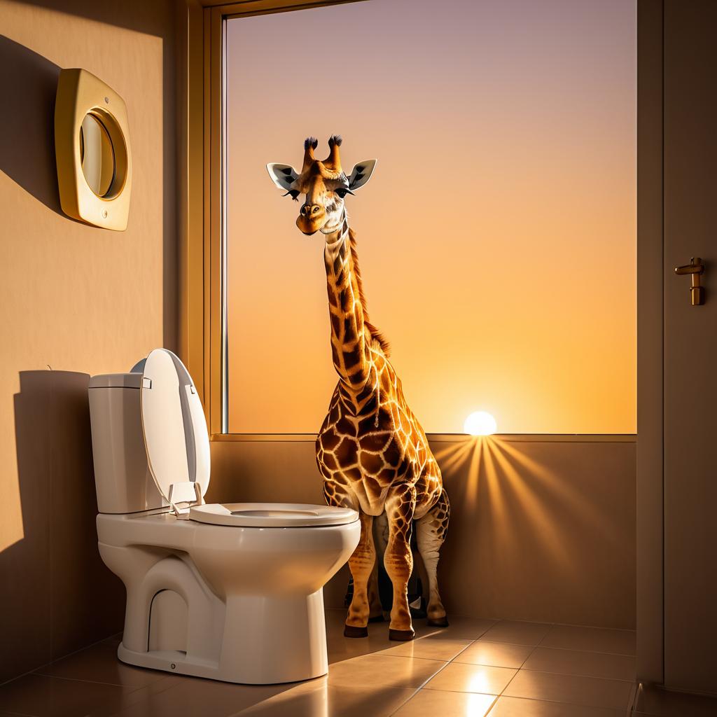 Giraffe on Toilet: Sunset Humor