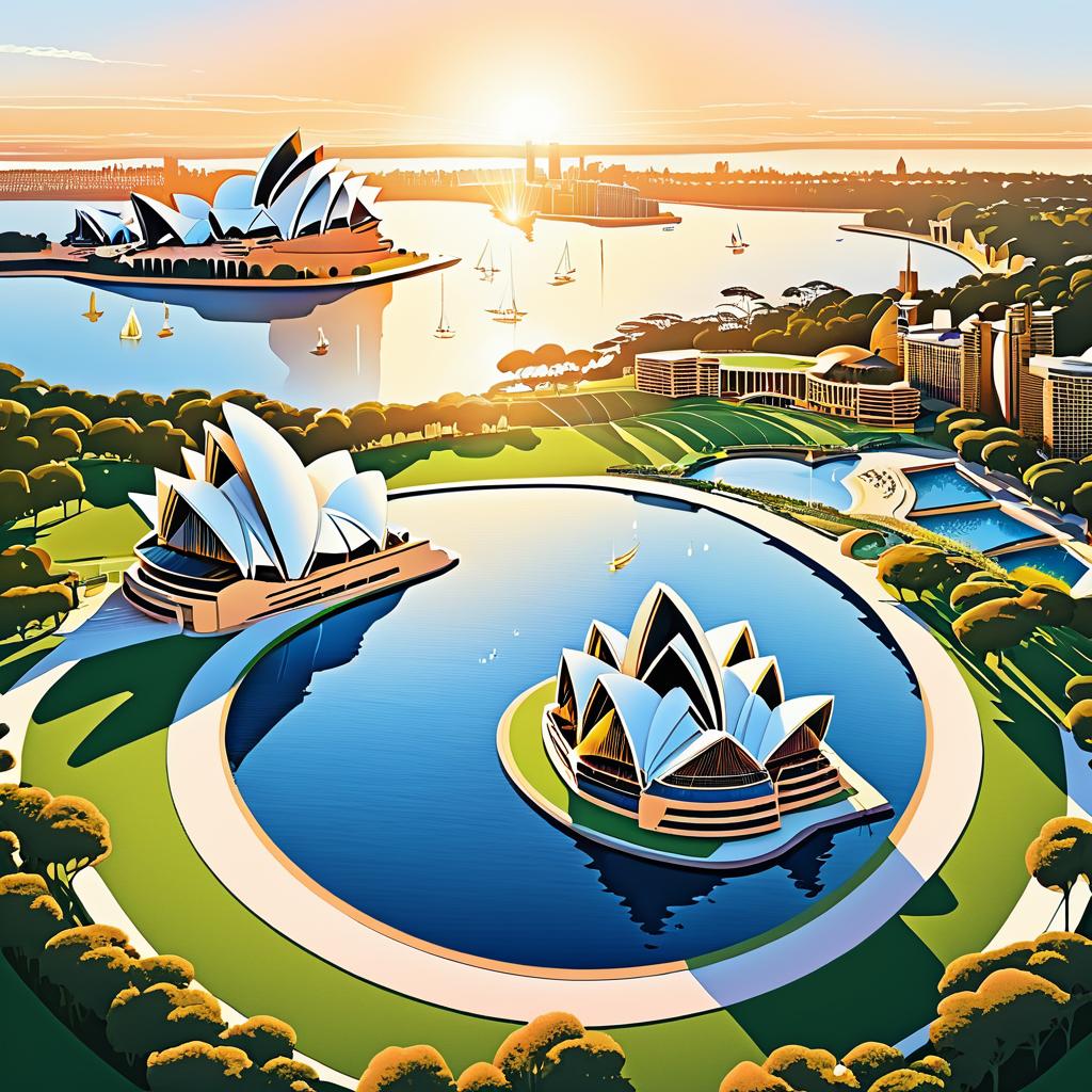 Sydney Sunset: Iconic Landmarks Illustrated