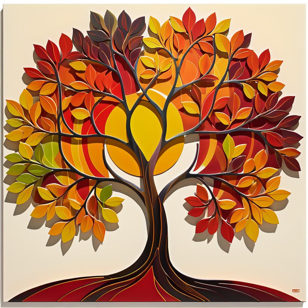 Vibrant Tree Sculpture with Colorful Leaves