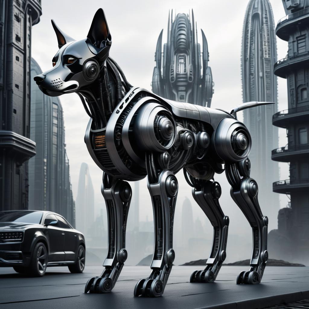 Futuristic Robotic Dog in Giger Style