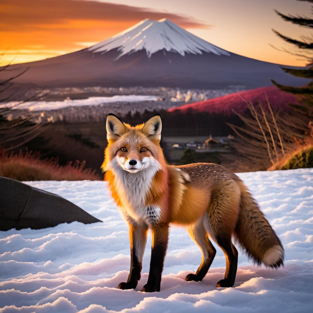 Majestic Mount Fuji Sunset with Fox