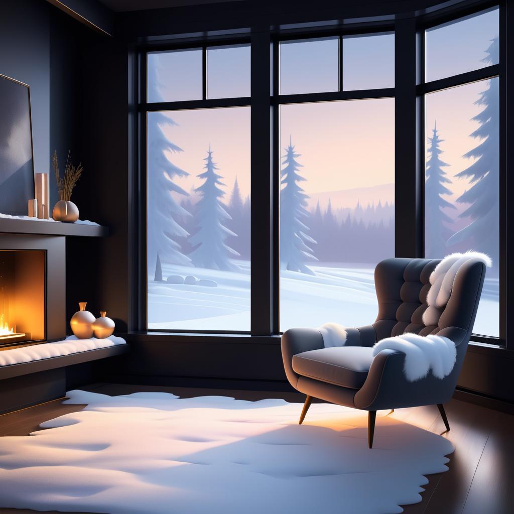 Cozy Rabbit in Snowy Morning Scene