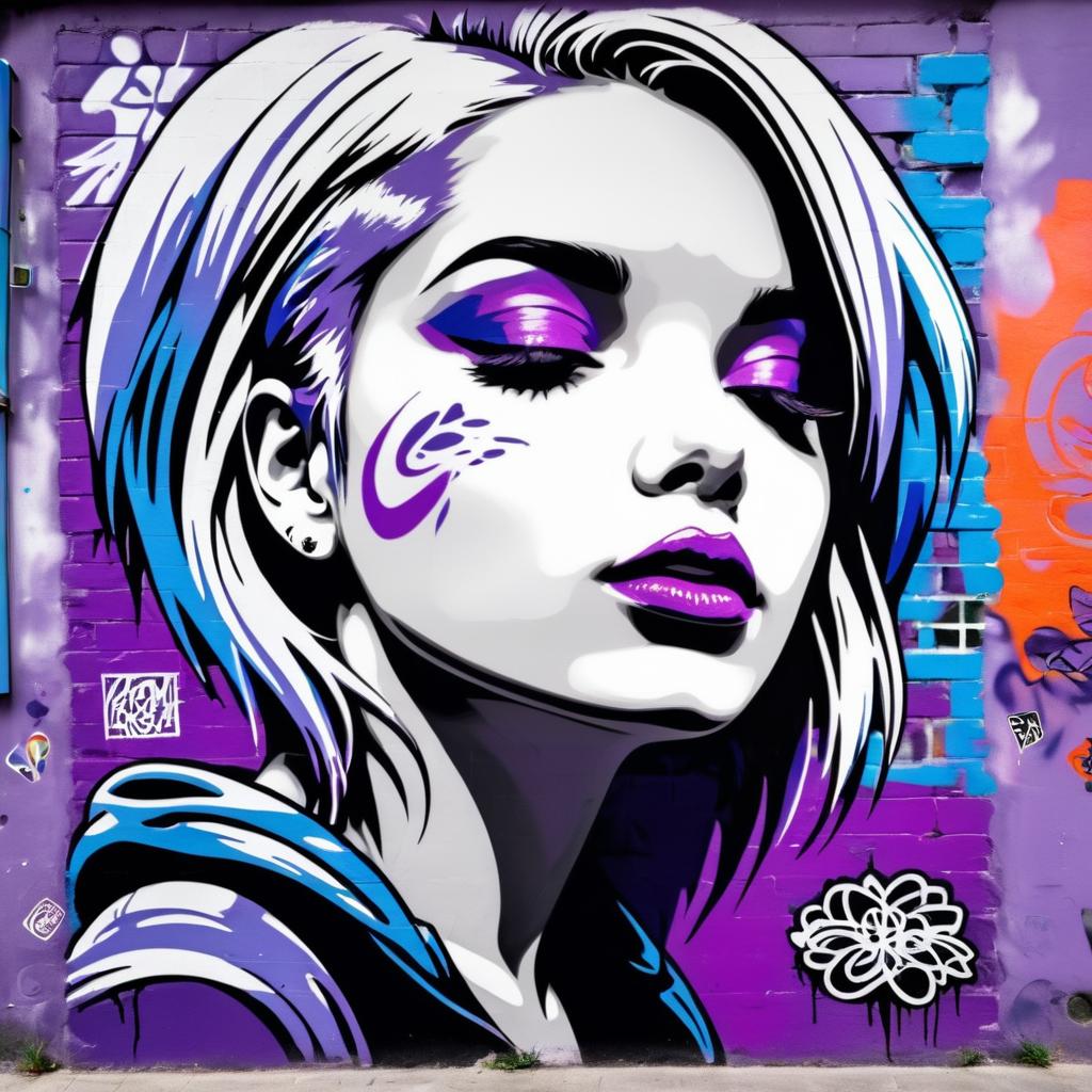 Girl with Lavender Hair in Street Art Style