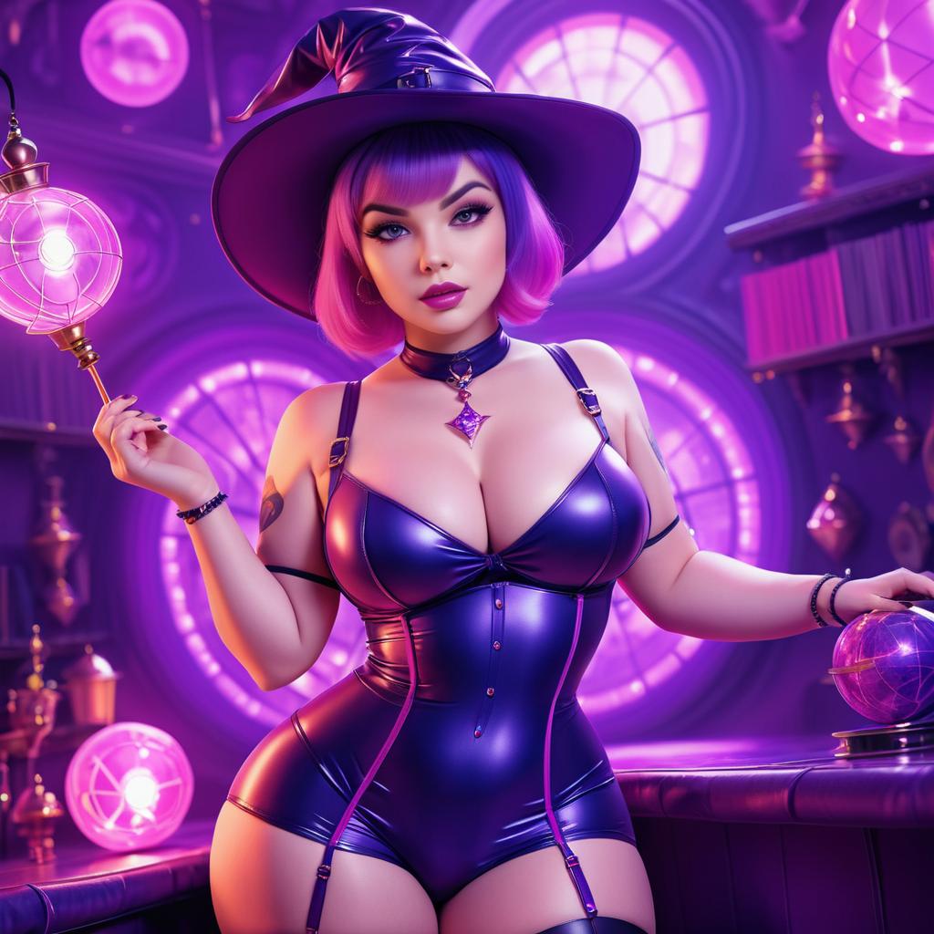 Curvy Witch in Vibrant Pink Fantasy Art