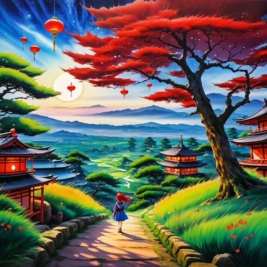 Imaginative Anime Landscape with Lanterns