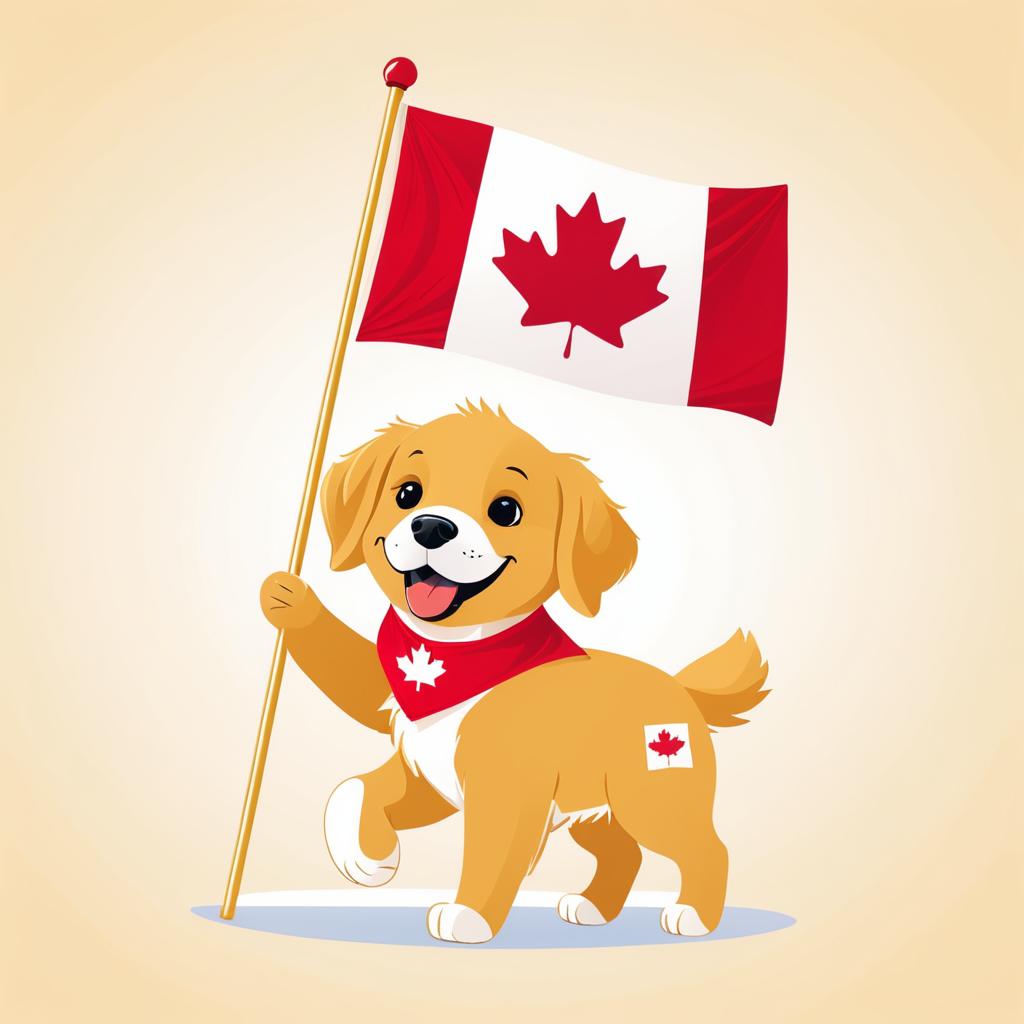 Playful Golden Retriever with Canadian Flag