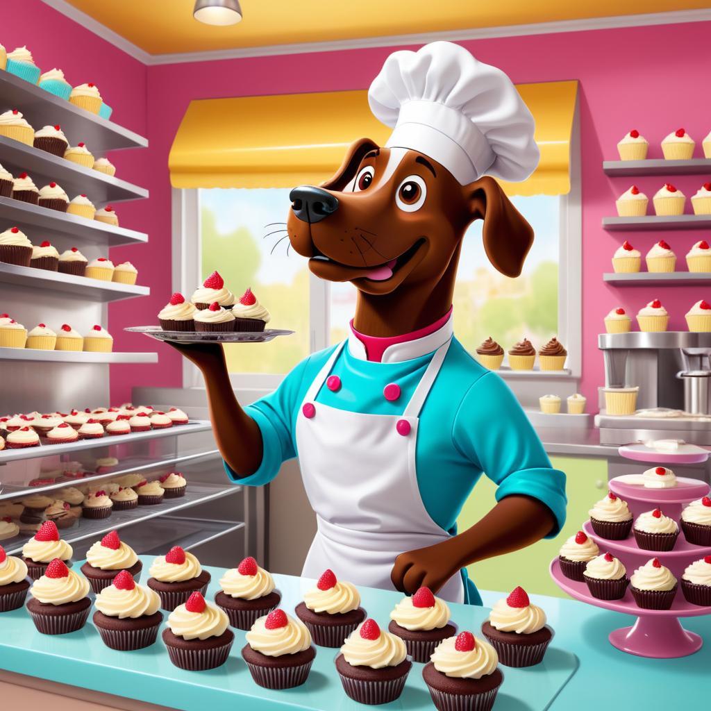 Humorous Dog Baker in Whimsical Bakery