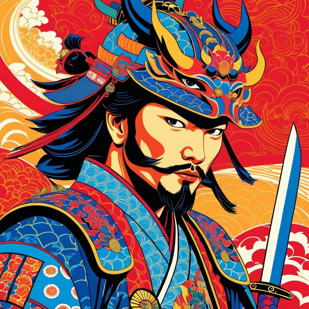 Pop Art Samurai Warrior With Dragon Helmet