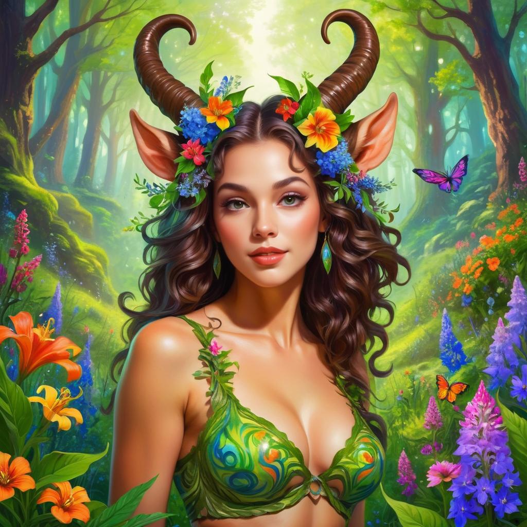 Enchanting Satyr Woman in a Fantasy Forest