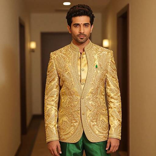Bollywood Boy in Golden Green Suit