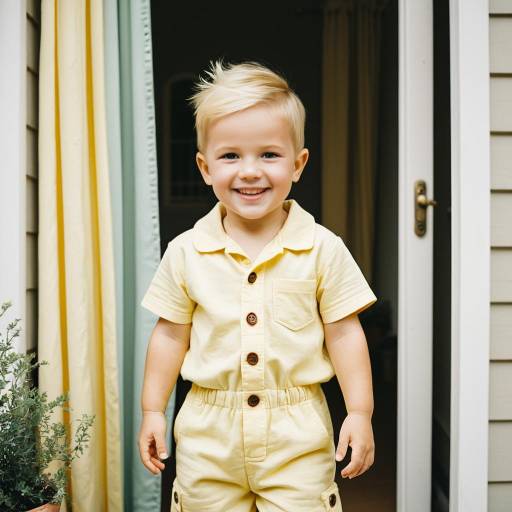Smiling Toddler Boy in Yellow Romper