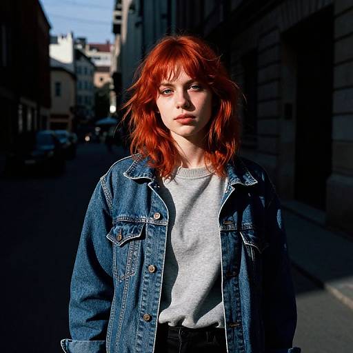 Red-Haired Girl in Moody Cityscape