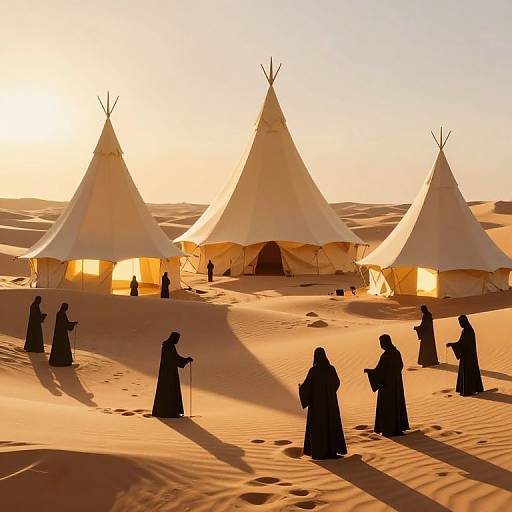 Surreal Cloaked Figures in Desert