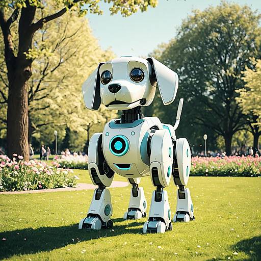 Cheerful Robot Dog in Sunny Park