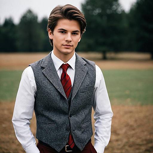 Teenage Boy in Semi-Formal Outfit Outdoors