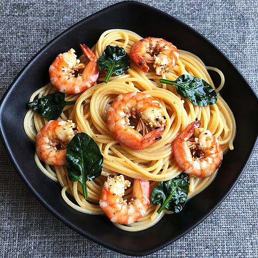 Close-up Creamy Shrimp Spaghetti Dish