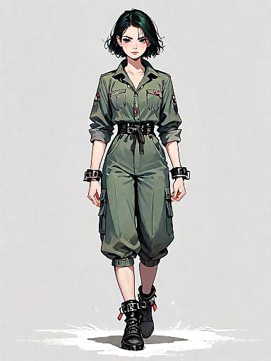 Realistic Women in Chic Olive Jumpsuit