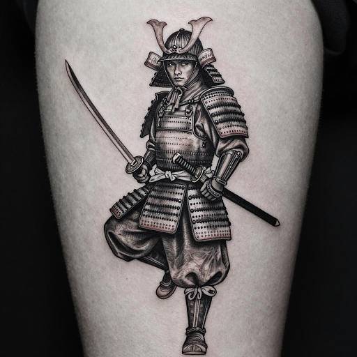 Black and White Samurai Warrior Tattoo