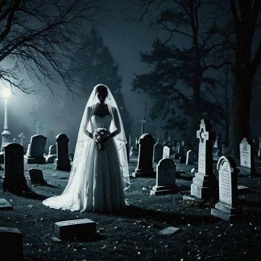 Mystical Bride in Foggy Graveyard