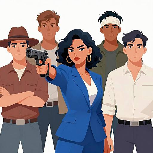 Dynamic Scene of a Woman with Gun