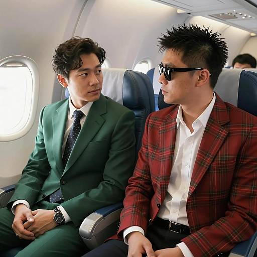 Two Men in Airplane Seat Portrait