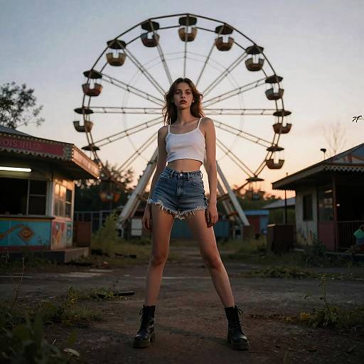 Dusk Fashion at Abandoned Amusement Park
