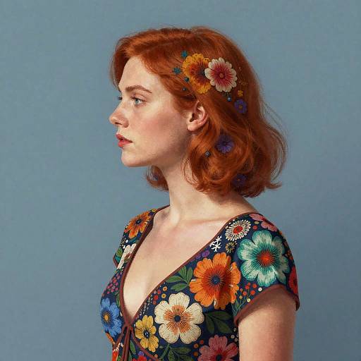 Red-Haired Woman with Floral Patterns