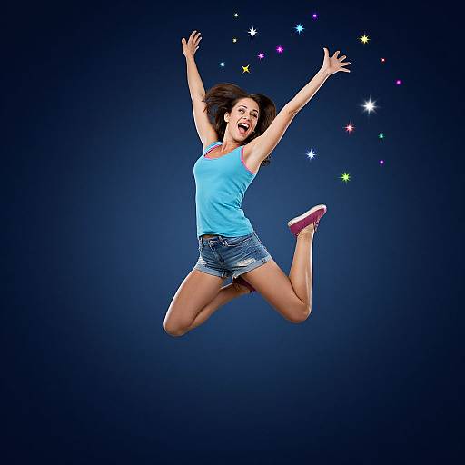 Joyful Woman Leaping Amid Stars