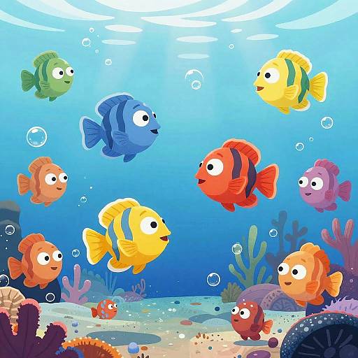 Cheerful Underwater Cartoon Scene