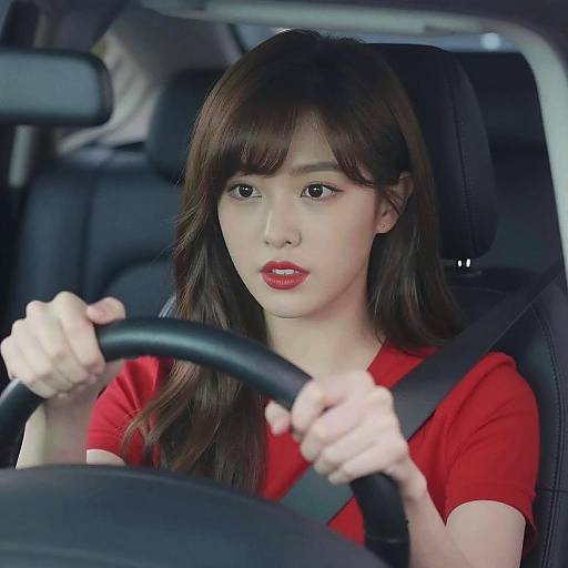 Focused Young Woman Driving Car