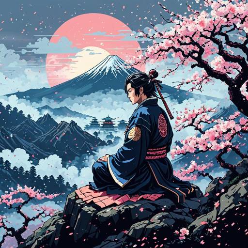 Mystical Samurai Meditation in Pixel Art Mystical Samurai Meditation in Pixel Art